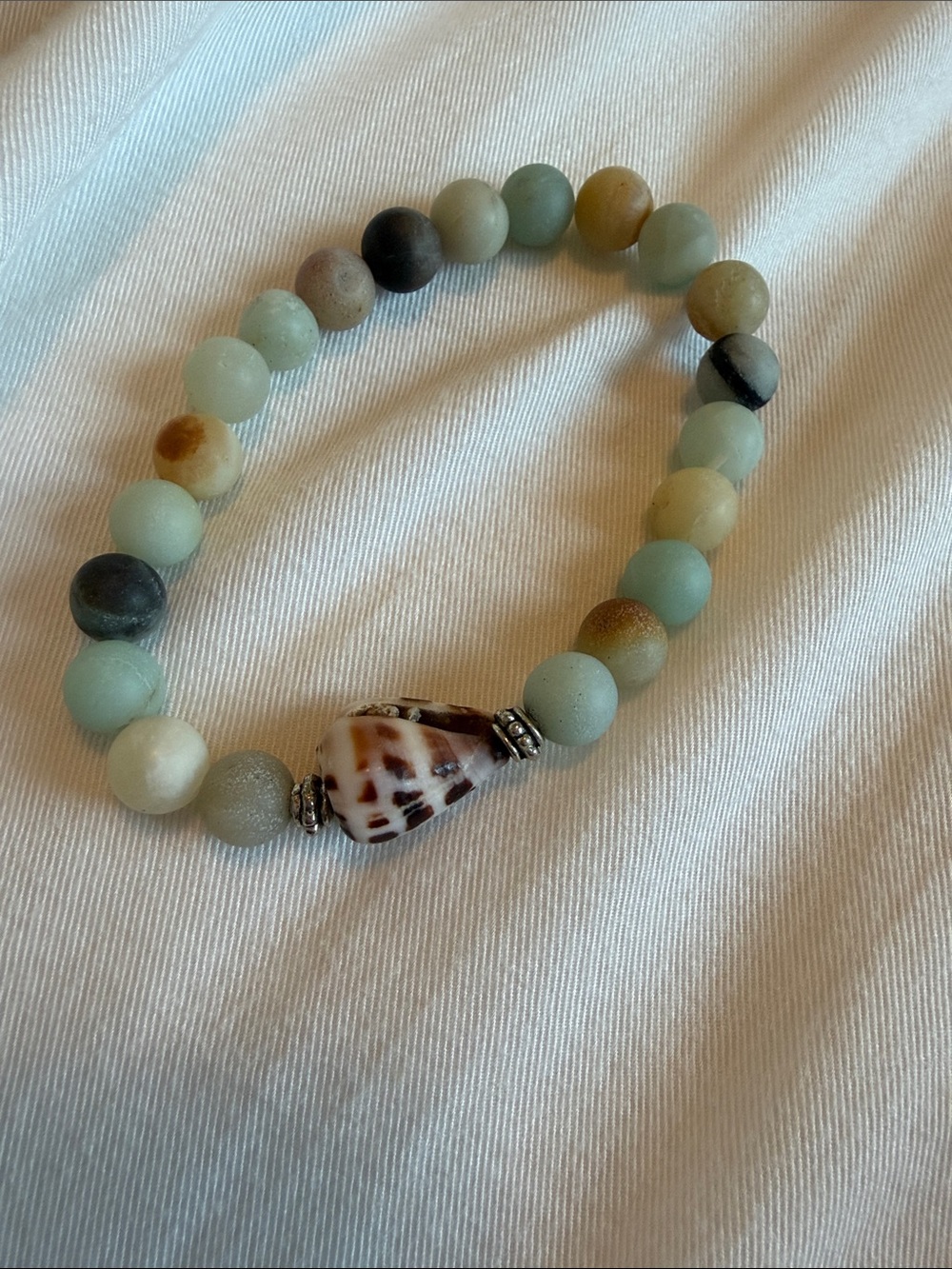Sea Glass Bead Stretch Bracelet with Shell Accent - Aqua